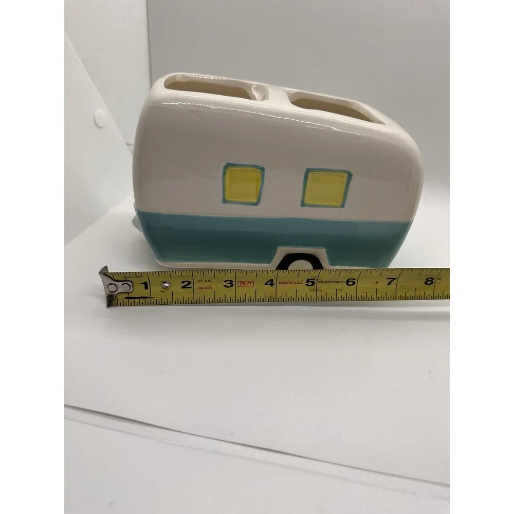 Retro Camper Ceramic Toothbrush Holder RV Bathroom Décor Turquoise Yellow‎